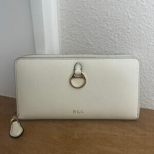 Lauren Ralph Lauren White & Gold accent bi-fold leather wallet Full zip closure